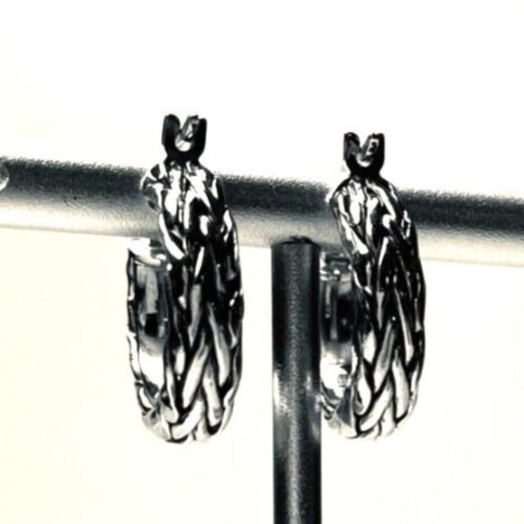 Sterling Silver Huggie Earrings Twist Rope Hoop 925 Turkey Artisan Crafted - Picture 7 of 13